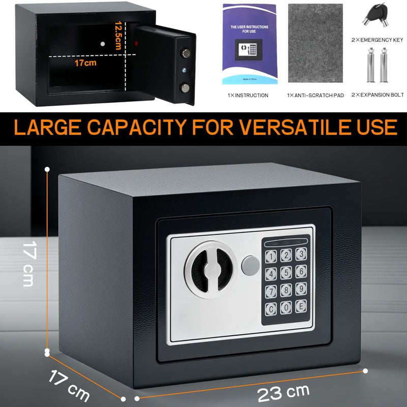 Electronic Safe Box with Keypad Lock Metal, Black - size and scale view