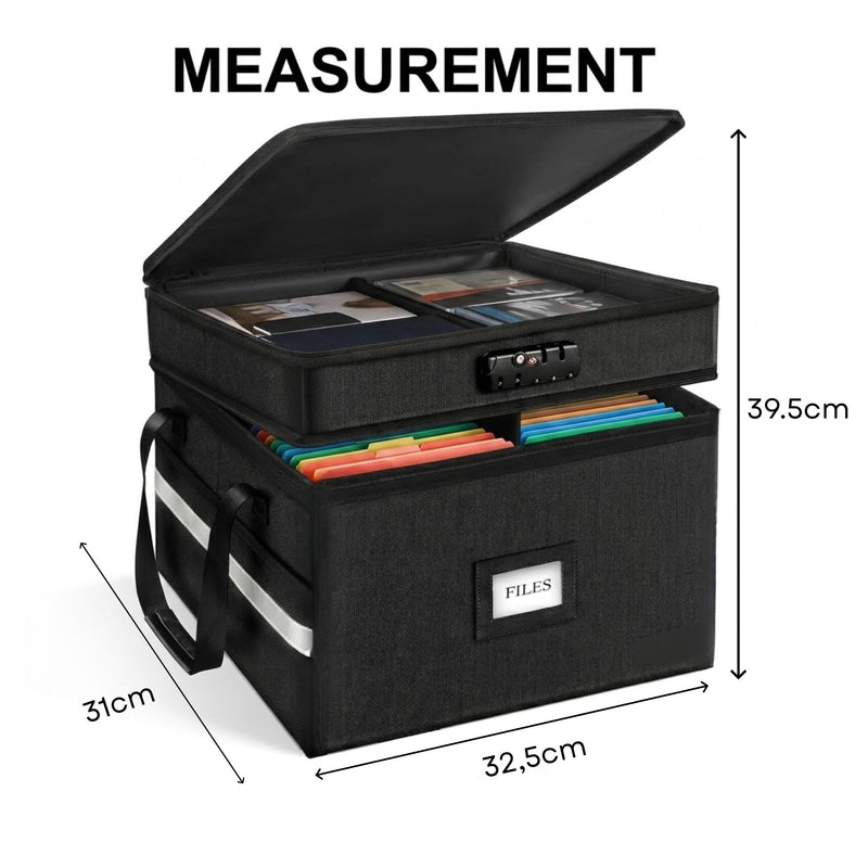Fireproof Document Box with Lock for Office Storage, Black - size and scale view