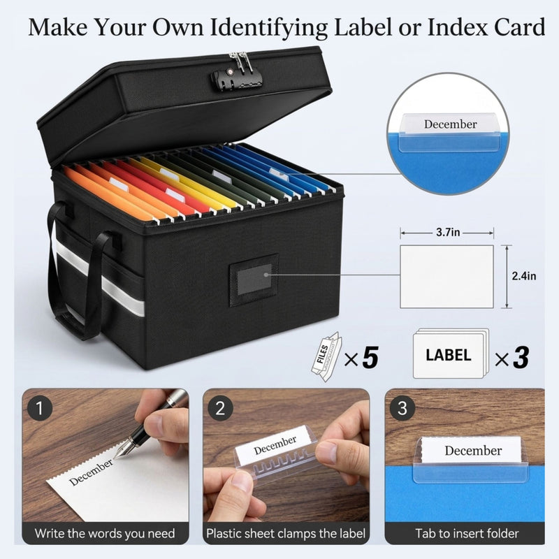 Fireproof Document Box with Lock for Office Storage, Black - additional product view