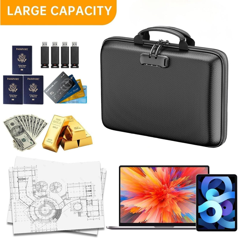 Fireproof Document Box with Lock for Safe Document Storage, Black - size and scale view