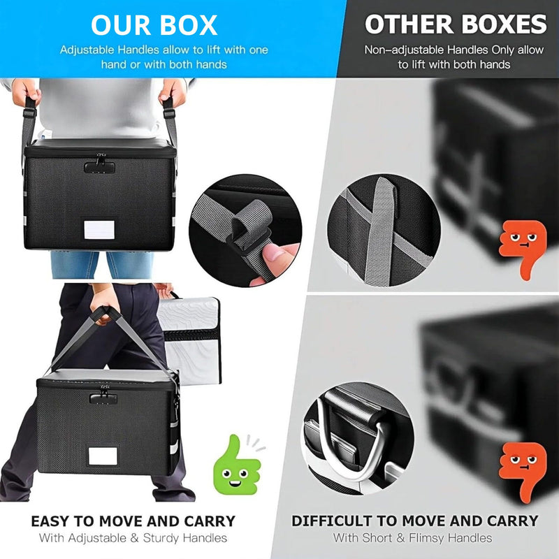 Fireproof Document Box with Lock Collapsible Black - detail view