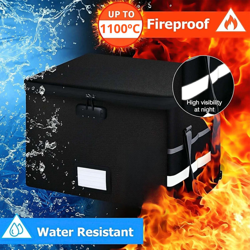 Fireproof Document Box with Lock Collapsible Black