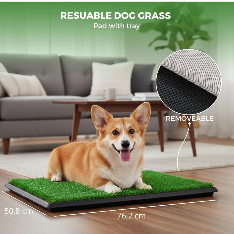 Dog Grass Pad with Tray 3-Layer for Indoor Outdoor Use, Green - size and scale view