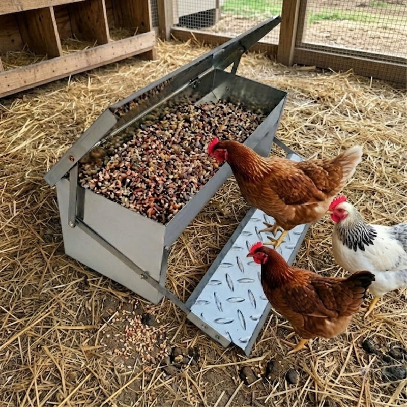 Automatic Treadle Chicken Feeder Galvanized Steel Grey - alternate angle