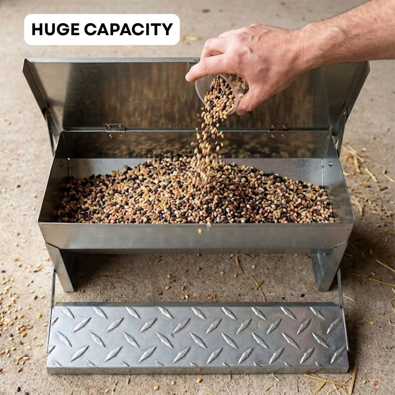 Automatic Treadle Chicken Feeder Galvanized Steel Grey