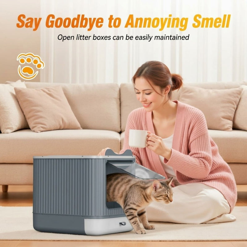 Enclosed Cat Litter Box with Drawer Tray for Easy Cleaning, Grey - additional product view