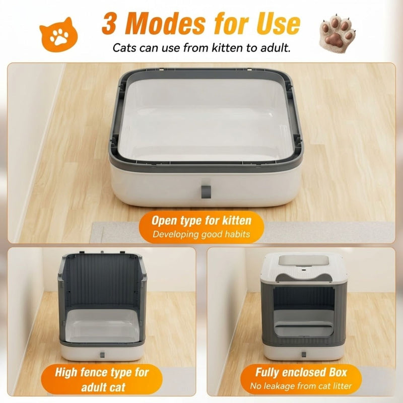 Enclosed Cat Litter Box with Drawer Tray for Easy Cleaning