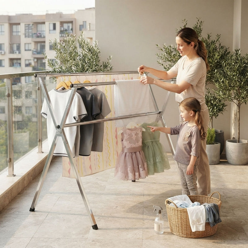 Folding Clothes Drying Rack Grey Galvanized Steel - alternate angle