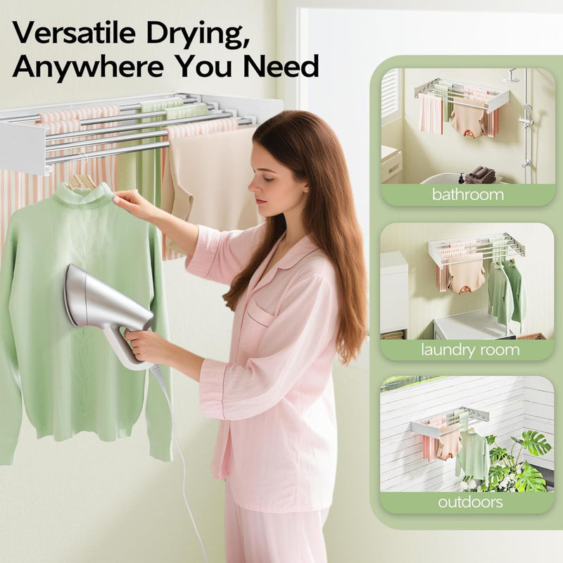 Wall Mounted Clothes Drying Rack - Foldable & Space-Saving - White