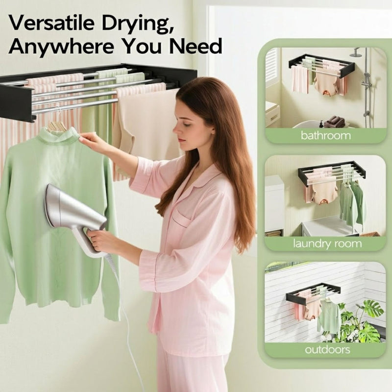 Wall Mounted Clothes Drying Rack - Foldable & Space-Saving - Black
