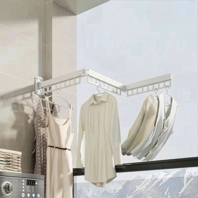 3 - Fold Wall Mounted Clothes Drying Rack - White - alternate angle
