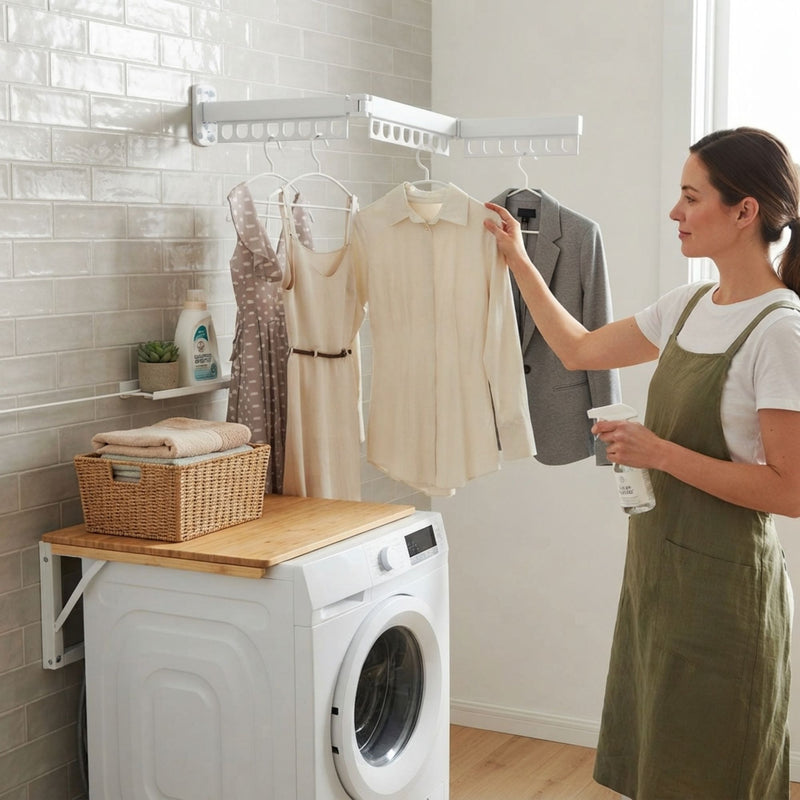 3 - Fold Wall Mounted Clothes Drying Rack - White