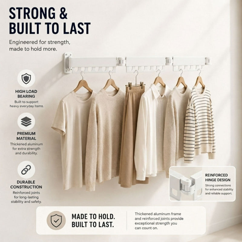 3 - Fold Wall Mounted Clothes Drying Rack - White