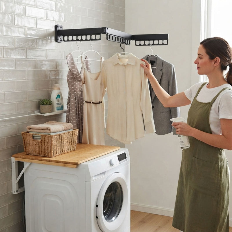 3 - Fold Wall Mounted Clothes Drying Rack - Black