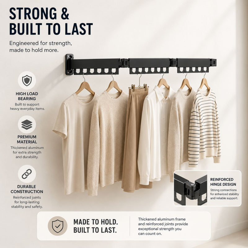 3 - Fold Wall Mounted Clothes Drying Rack - Black