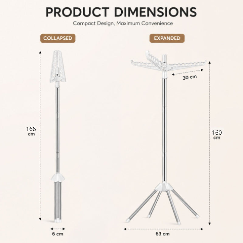 Folding Clothes Drying Rack with Rotatable Arms, White - size and scale view