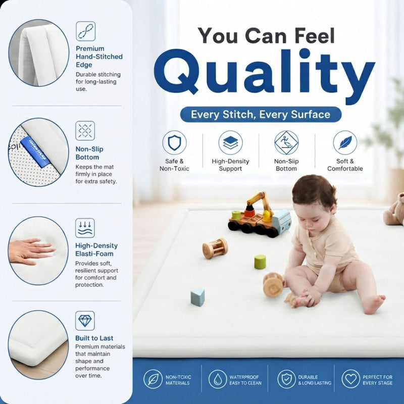 Baby Play Mat Thick Foam Crawling Mat for Infants - 150x100cm - White