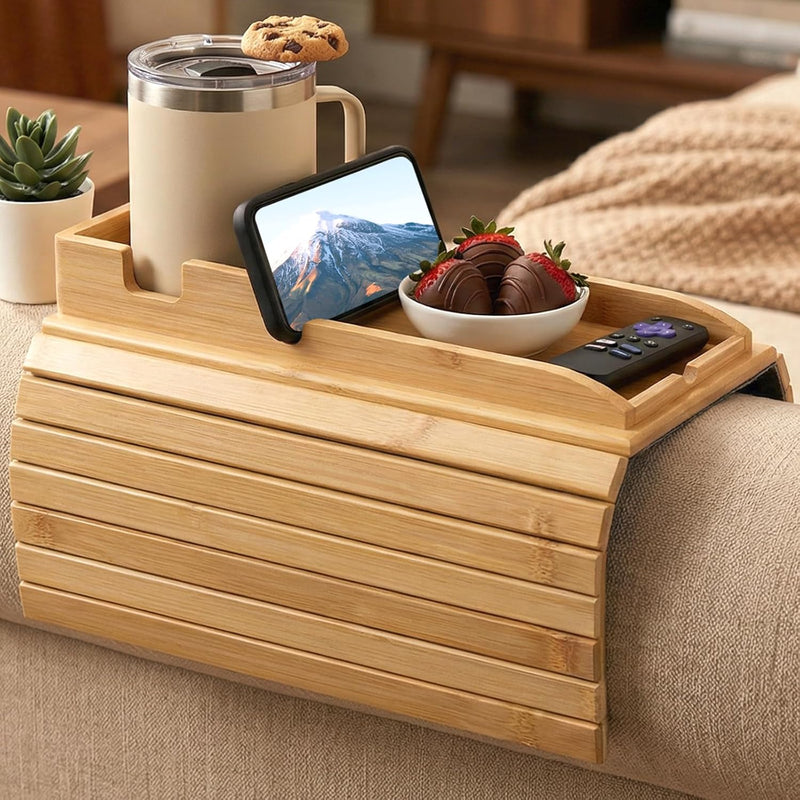 Bamboo Sofa Armrest Tray Couch Arm Table Natural - main product image