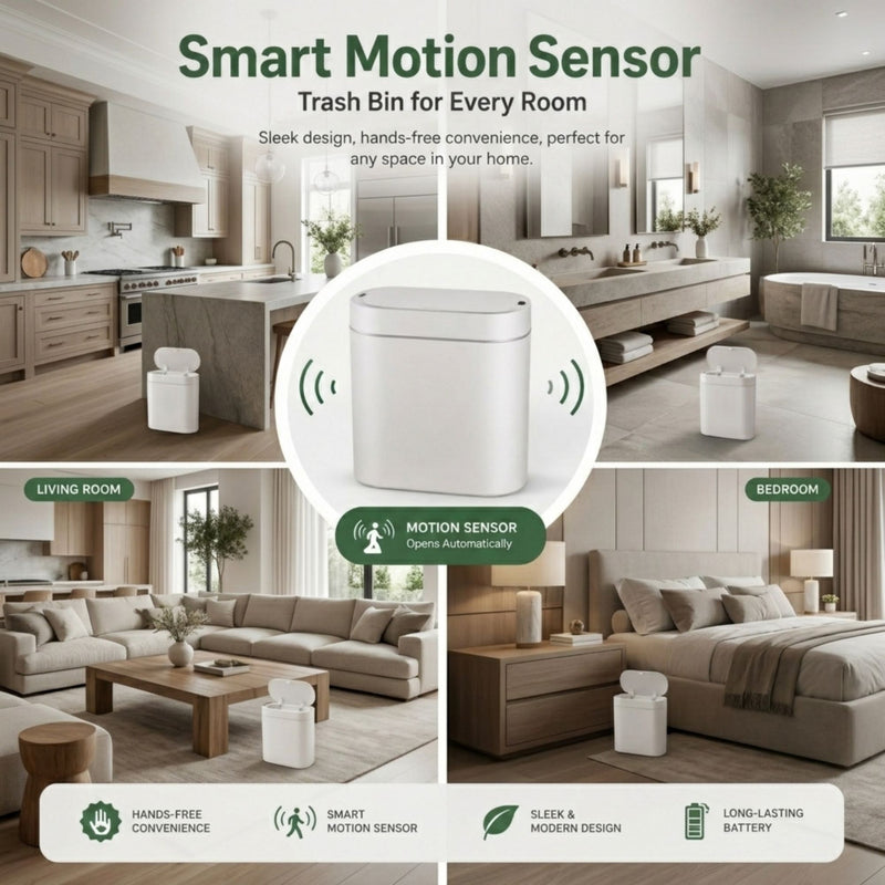 7L Motion Sensor Bin Slim Design for Bathrooms & Kitchens - White