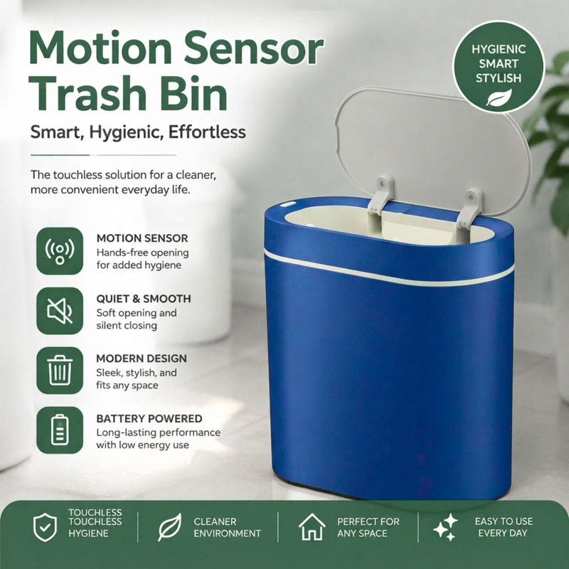 7L Motion Sensor Bin Slim Design for Bathrooms and Kitchens - Blue - detail view