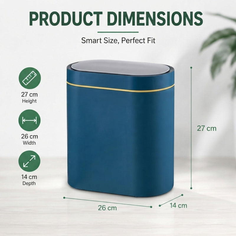 7L Motion Sensor Bin Slim Design for Bathrooms and Kitchens - Blue - size and scale view