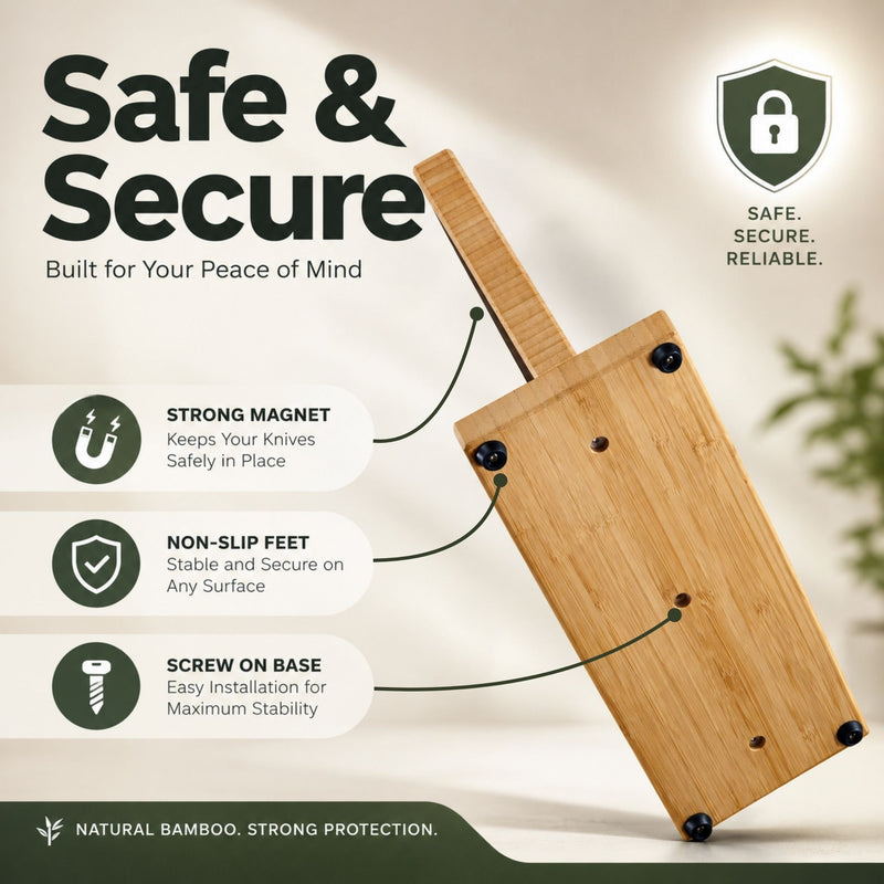 Magnetic Knife Block Bamboo Double Sided Holder