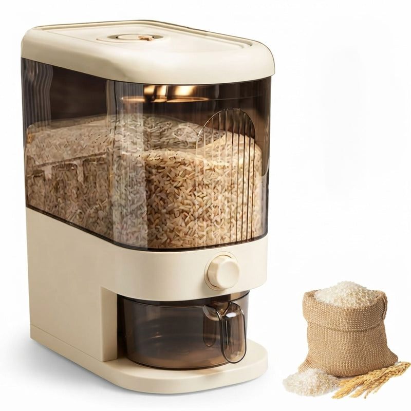 Rice Dispenser 5kg Press Button Storage Container, Beige - main product image