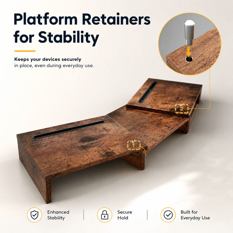 Dual Monitor Stand Riser, Adjustable Length and Angle - Brown