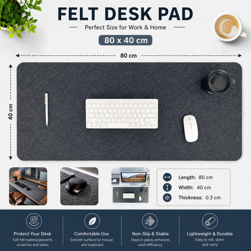 Felt Desk Mat - Large Mouse Pad 80x40cm, Grey - detail view