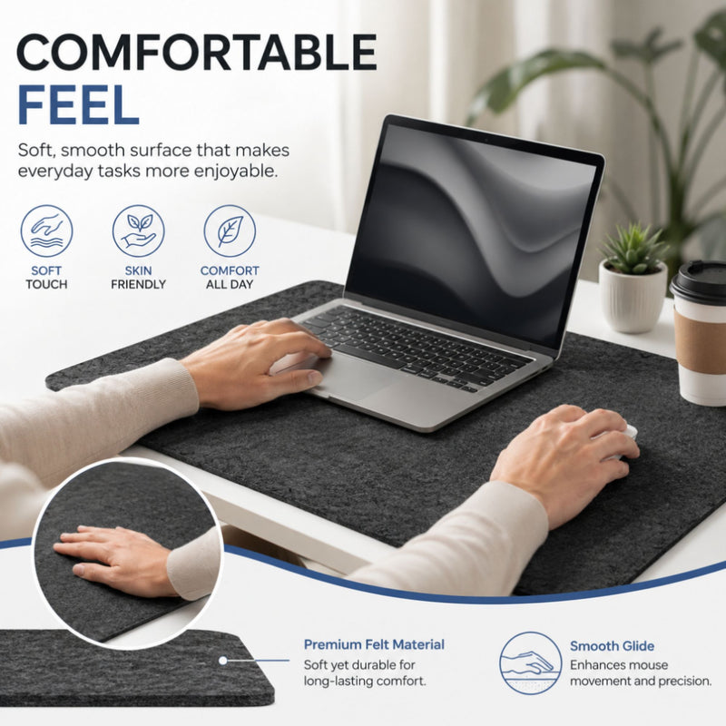 Felt Desk Mat - Large Mouse Pad 80x40cm, Grey - additional product view