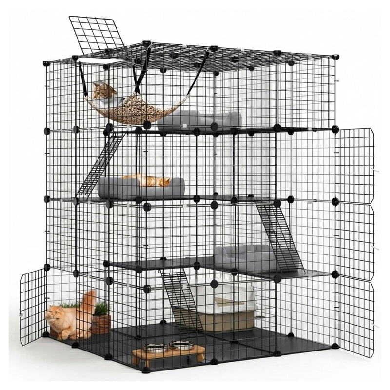4 Tier Pet Playpen Large Cat Cage Diy Enclosure, Black - main product image