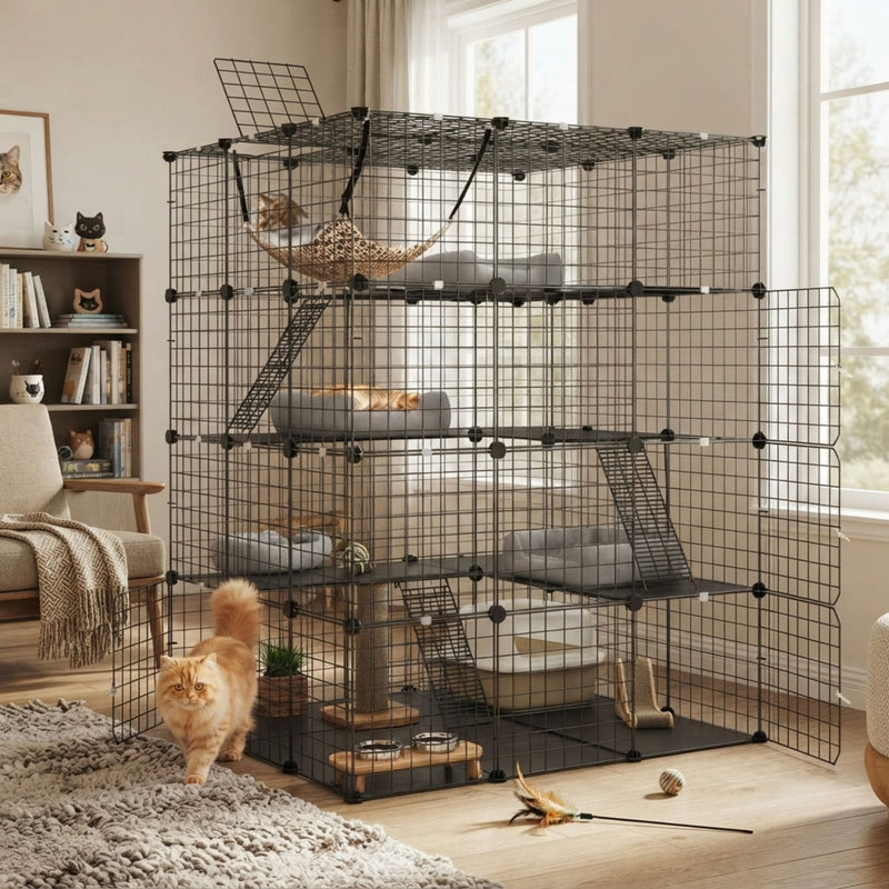 4 Tier Pet Playpen Large Cat Cage Diy Enclosure, Black - alternate angle