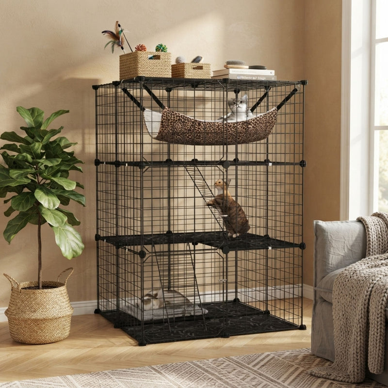 3 Tier Pet Playpen Large Cat Cage Diy Enclosure, Black - alternate angle