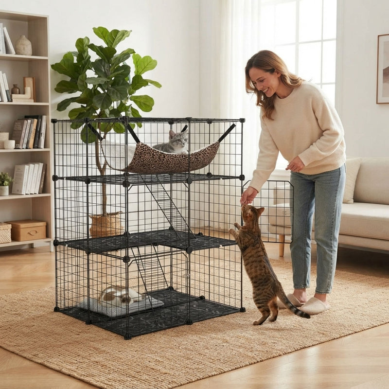 3 Tier Pet Playpen Large Cat Cage Diy Enclosure, Black - additional product view