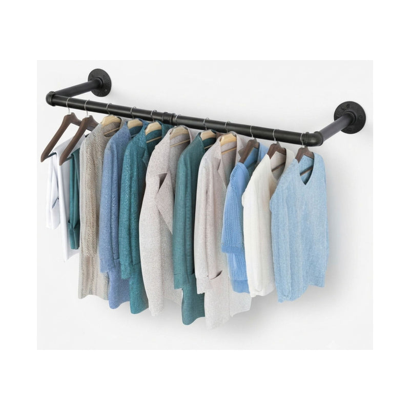 Industrial Pipe Wall Mounted Clothes Rack for Storage, Black - main product image