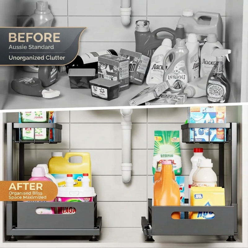 2 Tier Under Sink Organiser with Sliding Drawer