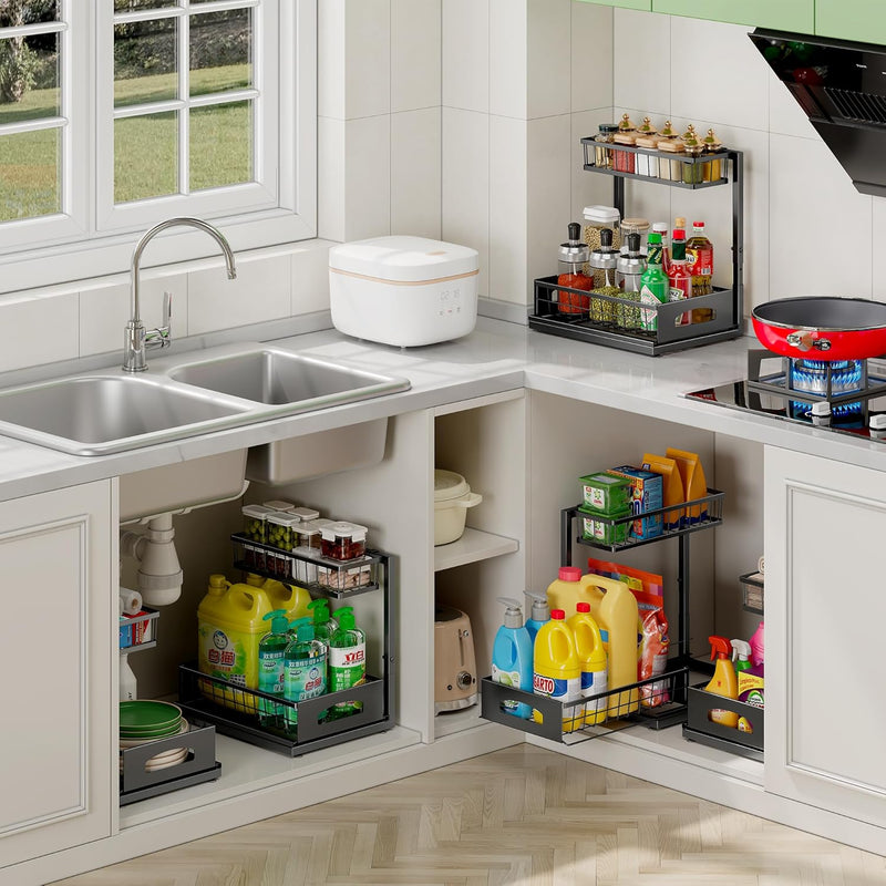 2 Tier Under Sink Organiser with Sliding Drawer
