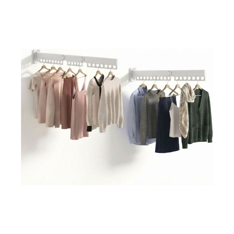 2-Pack Foldable Wall Mounted Clothes Drying Rack, Laundry Space Saver, White - main product image