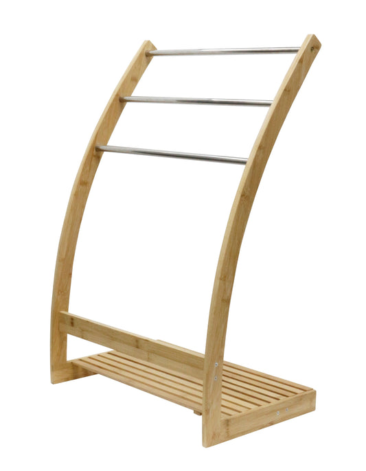 Bamboo Towel Bar Holder Rack 3-Tier Freestanding for Bathroom. Towel Racks. Towel Rail Bathroom Accessory. Shower Hand Dish Towel. Towel Holder (Bottom Shelf and Metal Holder)