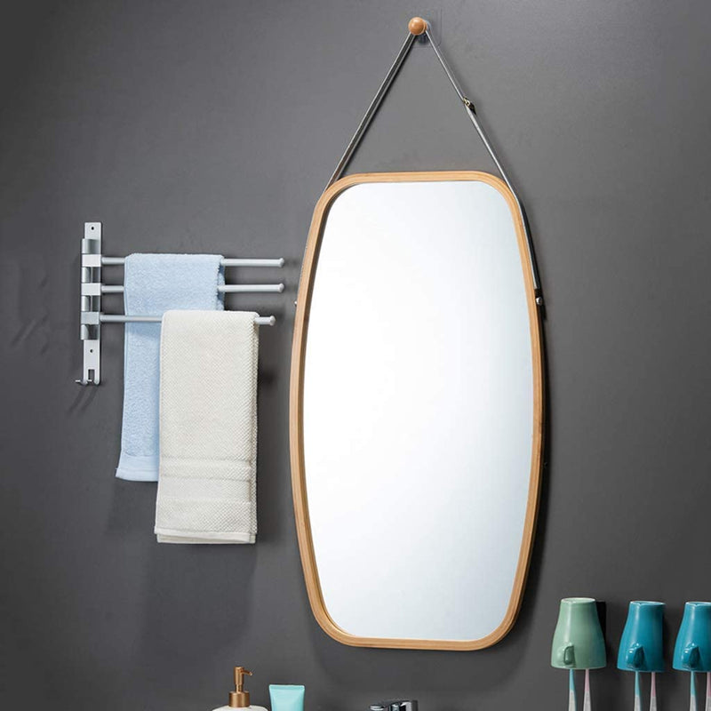 Hanging Wall Mirror, Solid Bamboo Frame, 74x43cm in Natural - alternate angle