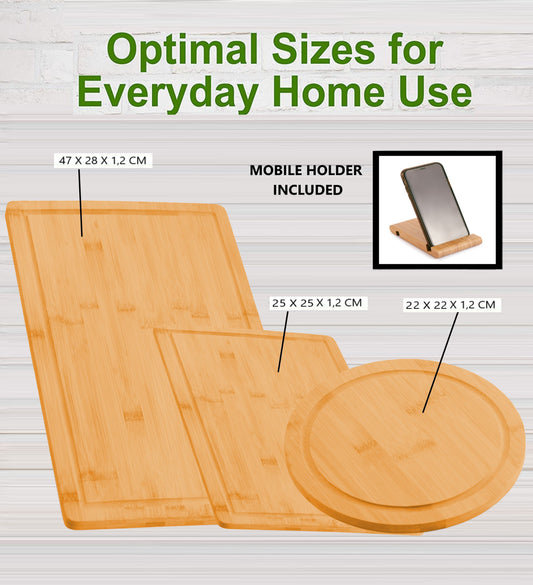 Bamboo Cutting Board Set of 3 with Mobile Holder included in Natural - alternate angle