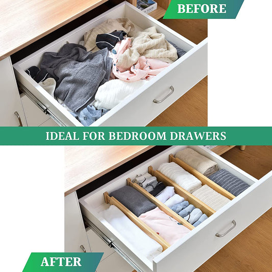 6-Pack Bamboo Adjustable Kitchen Drawer Dividers (Large, 44-55 cm) in Natural - alternate angle