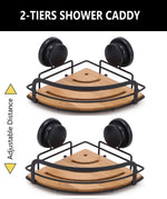 2-Pack Round Bamboo Corner Caddy Shelf with Premium Vacuum Suction in Natural - detail view