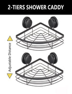 2-Pack Round Metal Corner Caddy Shelf with Premium Vacuum Suction in Black - alternate angle