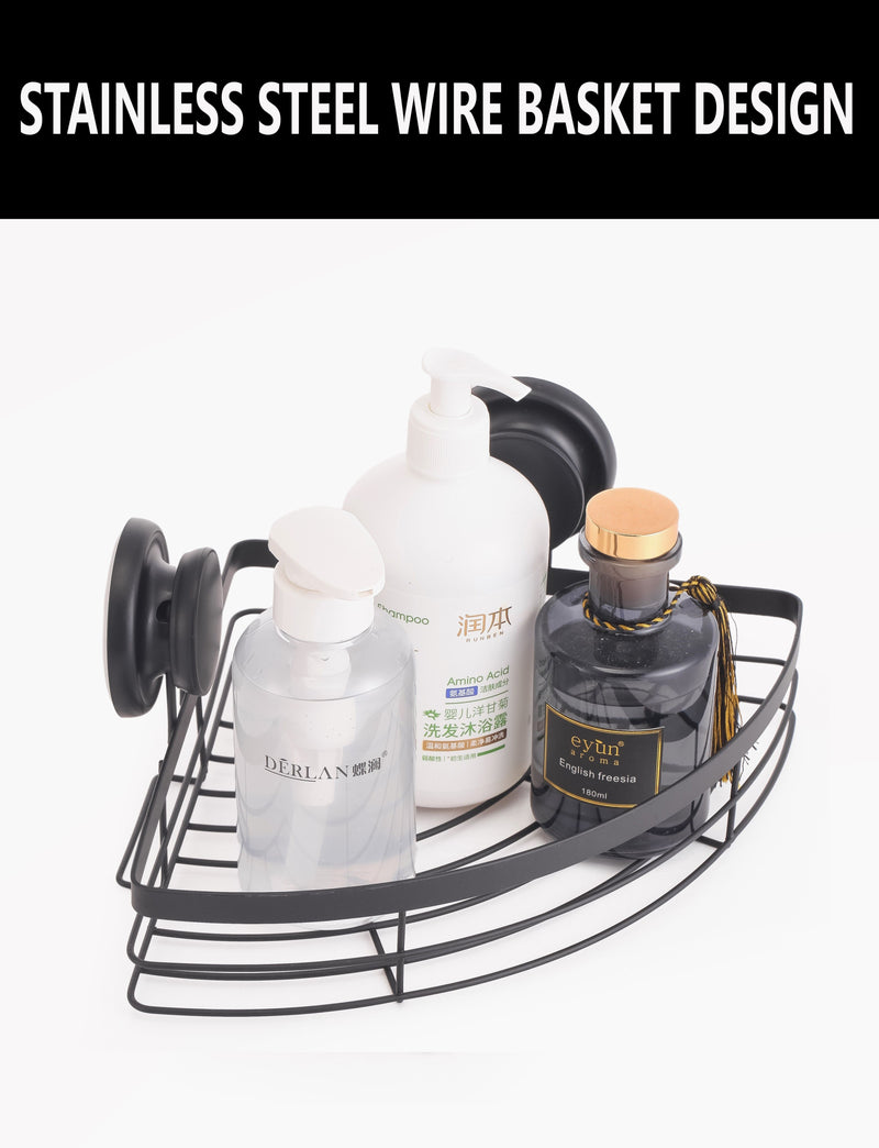 2-Pack Round Metal Corner Caddy Shelf with Premium Vacuum Suction in Black - detail view