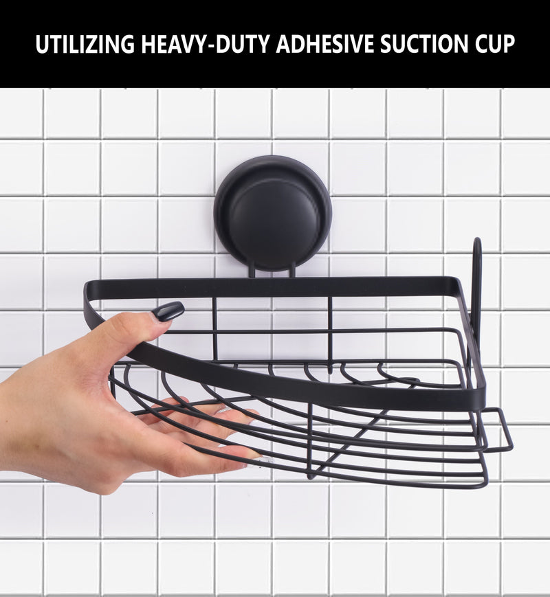 2-Pack Round Metal Corner Caddy Shelf with Premium Vacuum Suction in Black - size and scale view