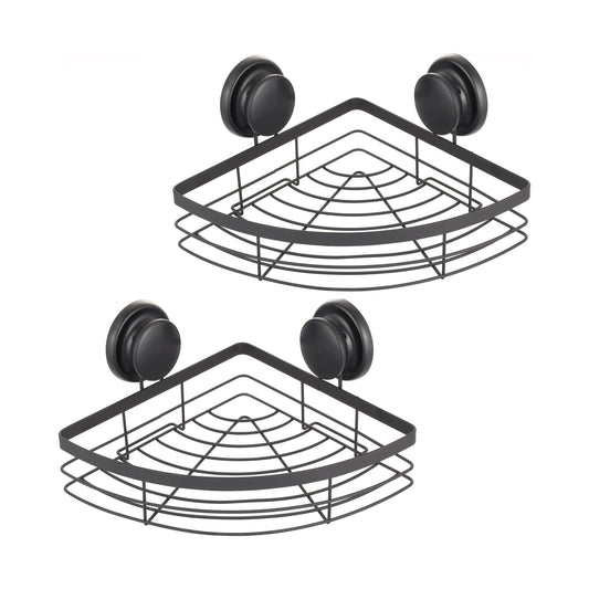 2-Pack Round Metal Corner Caddy Shelf with Premium Vacuum Suction in Black - main product image