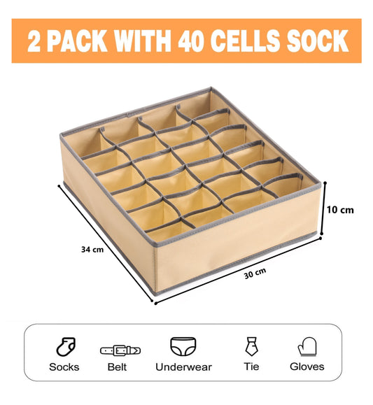 Drawer Organiser Set of 2, 40 Cell Fabric Divider, Beige - alternate angle