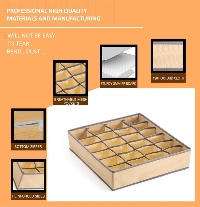 Fabric Drawer Organiser Set of 2 for Home Storage - Beige