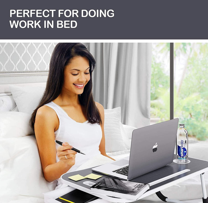 Laptop Bed Desk with Storage and Foldable Legs - Black - alternate angle